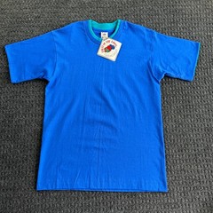Vintage Fruit of the Loom Double Collar Sleeve T Shirt Blue M NEW Made in USA