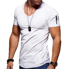 2025 Brand Quality Cotton Men T-shirt V-neck Fashion Design Slim Fit Soild
