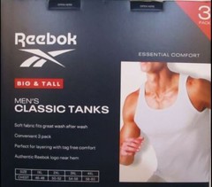 3 GENUINE REEBOK 3XL BIG & TALL 100% COTTON WHITE TANK TOP T SHIRTS UNDERSHIRTS