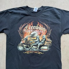 VTG Y2K Gildan Freedom Forever Shirt Sz Large Bald Eagle Biker America Flames