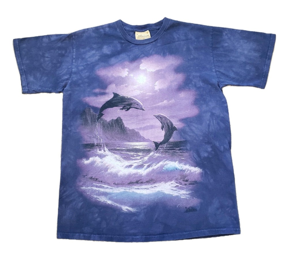 Vintage 90s The Mountain Jumping Dolphins Sz Medium Mens Tie Dye T-Shirt 1998