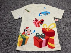 NEW Disney Shirt Adult Small Beige Red Mickey Mouse Stitch Peter Pan Christmas