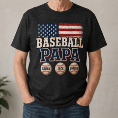 Custom Baseball Papa Shirt, Personalized Vintage American Flag Papa Tee