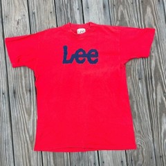 Vintage 80s Single Stitch Lee Jeans Logo Graphic Tee Shirt Mens M