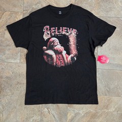 NWT Holiday Time Mens XL Santa Claus Believe Christmas T-Shirt Black