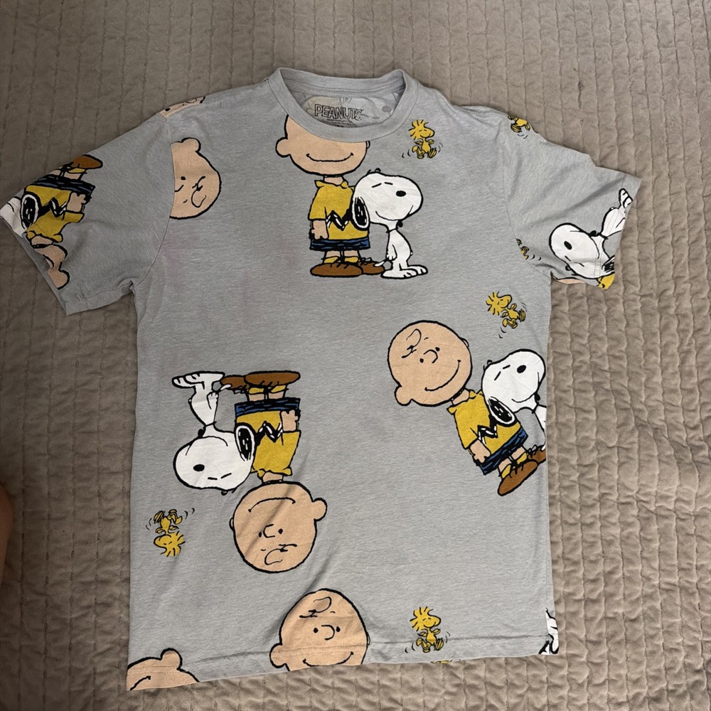 MENS PEANUTS SNOOPY CHARLIE BROWN WOODSTOCK GRAY T-SHIRT SIZE M