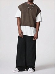 Men’s Cropped Vest Top Dolman Sleeve Loose Fit Knit Pullover Tank Breathable