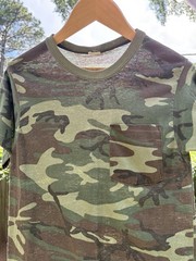 VTG 80’s Woodland Camo Pocket T Shirt Mens S Green Paper Thin Single Stitch