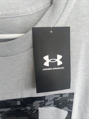Under Armour UA Camo Logo Short Sleeve T-Shirt Mens Sz XL XG Gray Black Gym Run