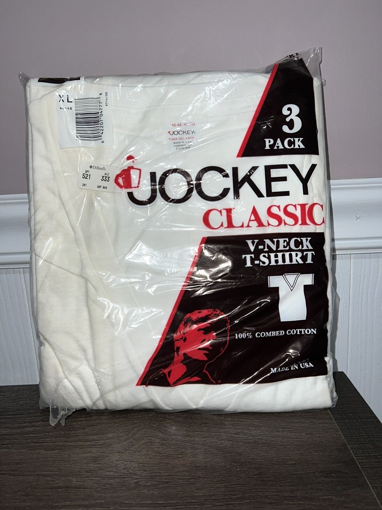VINTAGE DEADSTOCK 1987 JOCKEY V NECK UNDER SHIRT XL made in USA 3 PACK