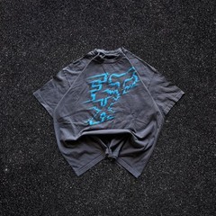 Fox Racing Mens XXL Charcoal Gray Blue Motion Logo Graphic T-Shirt Motocross Tee