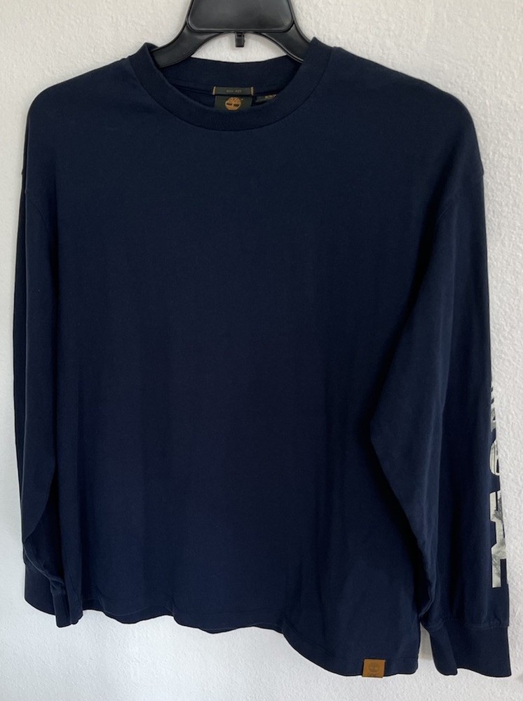 AE Timberland Boxfit Mens Long Sleeve Graphic T-Shirt Medium Navy Blue Oversized