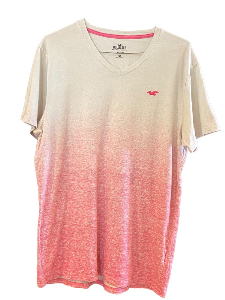 Hollister Must Have Collect Shirt Mens Medium Pink White Adult Casual V Neck Tee