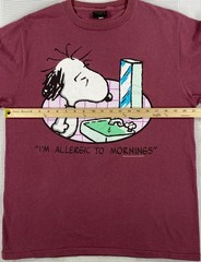 Vintage Peanuts Snoopy I’m Allergic To Mornings T-Shirt Adult Large Purple USA