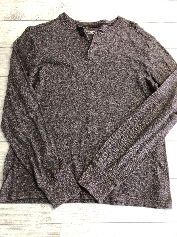 Merona Henley Shirt Mens Medium Gray Long Sleeve Tagless Jersey Tee Casual