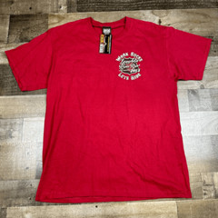 Laughlin River Run Men’s Large 2014 Work Sucks Let’s Ride Shirt Red Crewneck NWT
