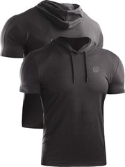 Men’s 3 Pack Dry Fit Running Shirt Workout Athletic Shirt with Hoods,Grey Bla…