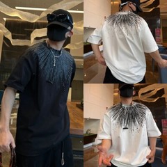 New Fashion Men Trendy Drill Rhinestone Diamond Summer Streetwear Luxury T-Shirt