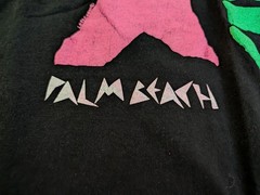 Vintage 80s Palm Beach Neon Puff Print Fish Tee Shirt Black L Single Stitch USA