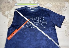 Mens Short Sleeve T-Shirt STAR WARS On Front Blue Camo Licensed Mad Engine EUC