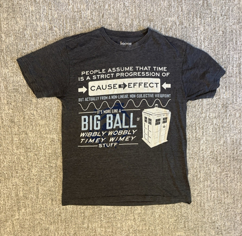 Ripple Junction Doctor Who TARDIS Logo Gray Graphic Crew Neck Short Sleeve Tee M