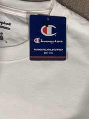 NWT Champion mens SS Classic Script Logo T Shirt White/Blue Logo