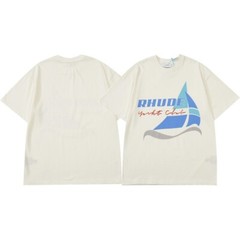 46Style RHUDE High Quality 100% Cotton Short Sleeve Men Women Polo T-Shirt S-2XL