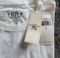 Ralph Lauren Double RRL White Jersey Knit T-shirt Mens Large Left Chest Pocket