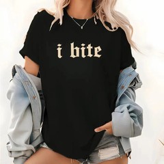 Goth-style biting T-shirt, funny girl T-shirt, satirical women’s T-shirt