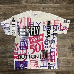 Vintage Hanes Levi’s 501 Button Your Fly Shirt Mens XL All Over 90s Graphic Tee