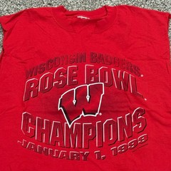 Vintage 90s Wisconsin Badgers Rose Bowl Champions 1999 Red Chop TShirt Mens L