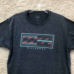 Billabong Shirt Large Adult Blue Inverse Stripes Premium Logo Graphic Tee Mens L