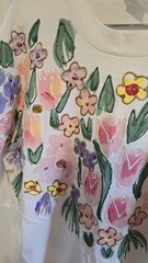 Hand Painted Floral T Shirt Single Stitch Vtg USA Rhinestone Art Tee OSFA M/L