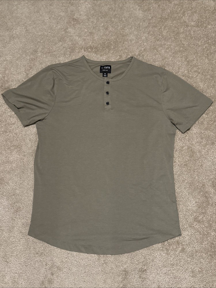 Cuts Clothing Shirt Mens XL Olive Green Curve-Hem Short Sleeve Henley Tee
