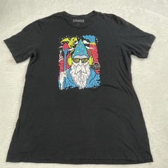Adult T-Shirt, Black, Size M – Crooked X-Ray Vision Wizard Dragon Neon Graphic