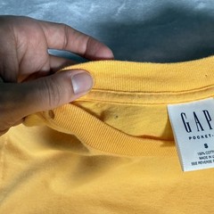 Vintage GAP Pocket T Shirt Mens S Loose Fit Made In USA Faded Yellow 90s