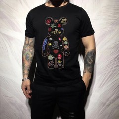 New Fashion Hot Drill Bear Rhinestones Trend Cotton Summer Luxury Men T-Shirt