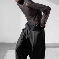 Men Mesh Sheer Turtleneck Long Sleeve Casual T Shirts Nightclub Party Top
