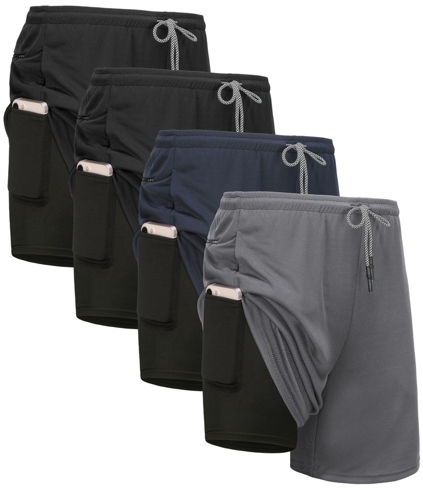 Kinglaman 4 Pack Mens 2 in 1 Running Workout Large, 2 Black 1 Blue 1 Gray