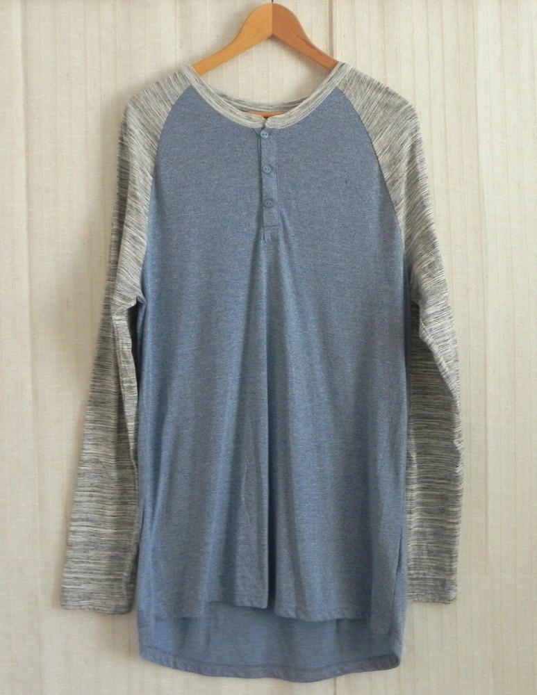 Lularoe Henley T-Shirts Cotton Blend Color Contrast Long Sleeve Hi-Low Size L