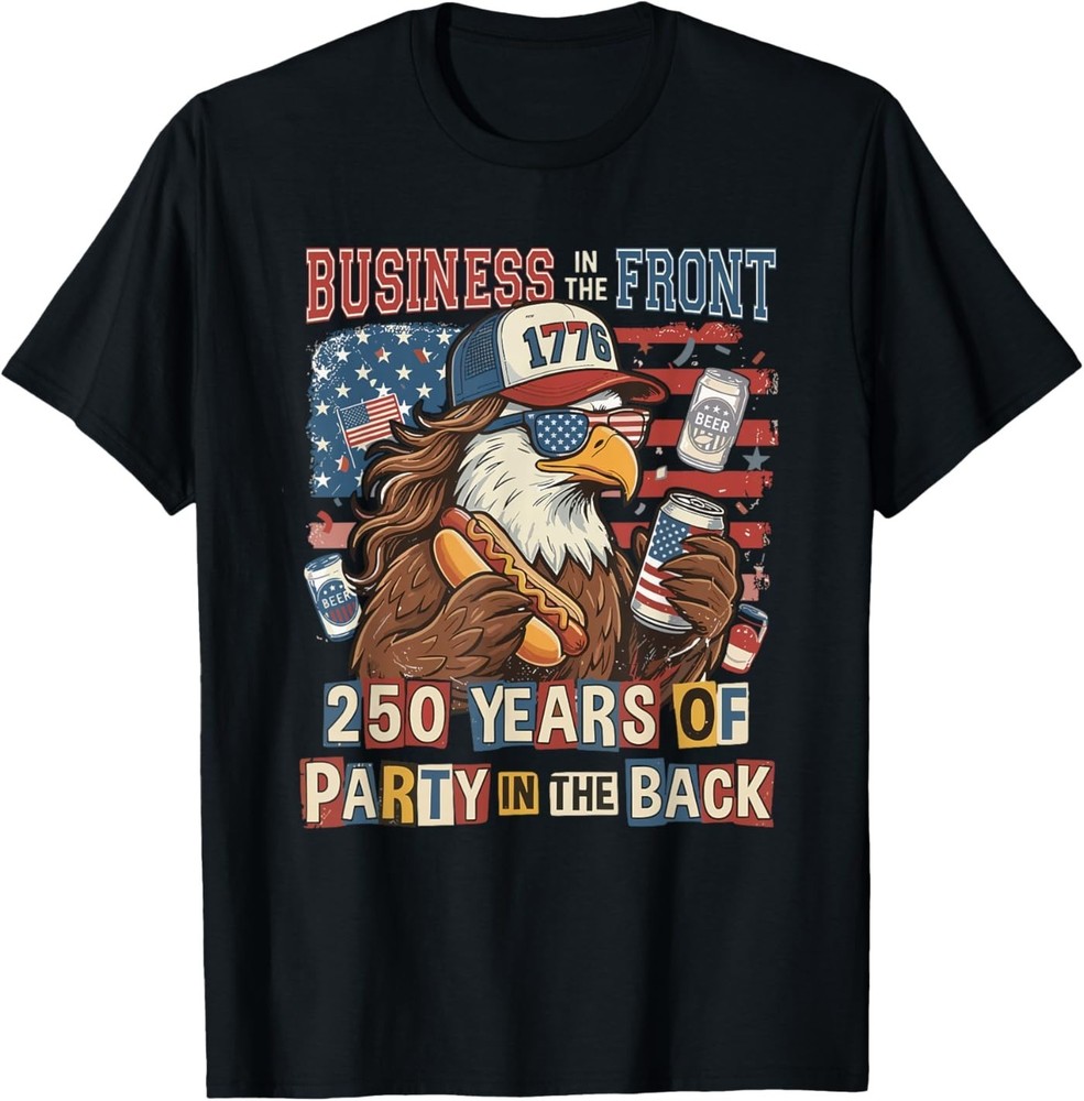 Funny Eagle Mullet Merica Drinking DTF 250th 4th of July T-Shirt
