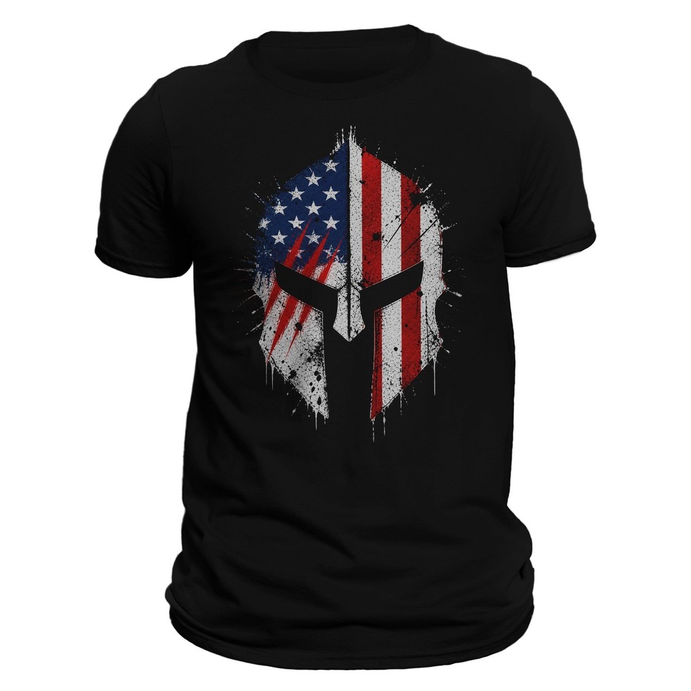 Spartan Helmet T-Shirt American Flag Patriotic Shirt for Men | Military Style