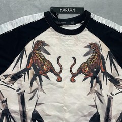 Hudson Outerwear Japan Tiger Bamboo Graphic Satin Jersey Shirt Beige Medium NWT