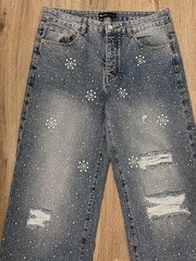 Purple Brand Studded Distressed Straight Blue Denim Jeans Men