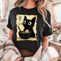 Cat Ramen T-Shirt Funny Japanese Kawaii Anime Cat Graphic Tee