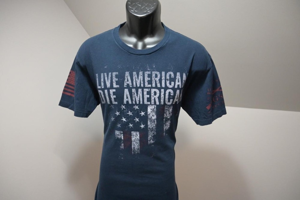 Grunt Style USA Punisher American Flag Shirt Blue Short Sleeve Mens Sz Large