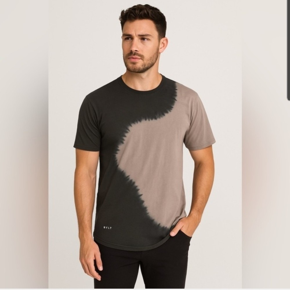 BYLT PRISM DYE TEE Size Medium Black Gray 100% Cotton Drop Cut Crew Neck SS