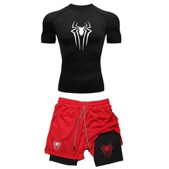 Mens Compression Set Gym Shirt Running Shorts Quick Dry Sportswear