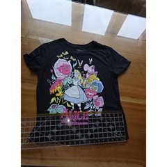 Disney Alice in Wonderland Women’s XL Black Graphic T-Shirt Floral Garden Tee