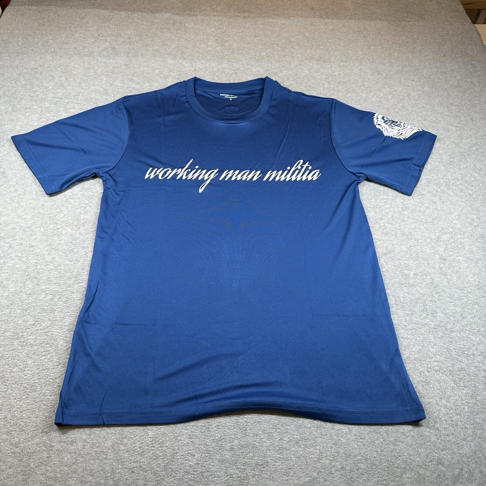 Working Man Militia T-shirt Mens M Blue WMM Graphic Print Lion Short Sleeve